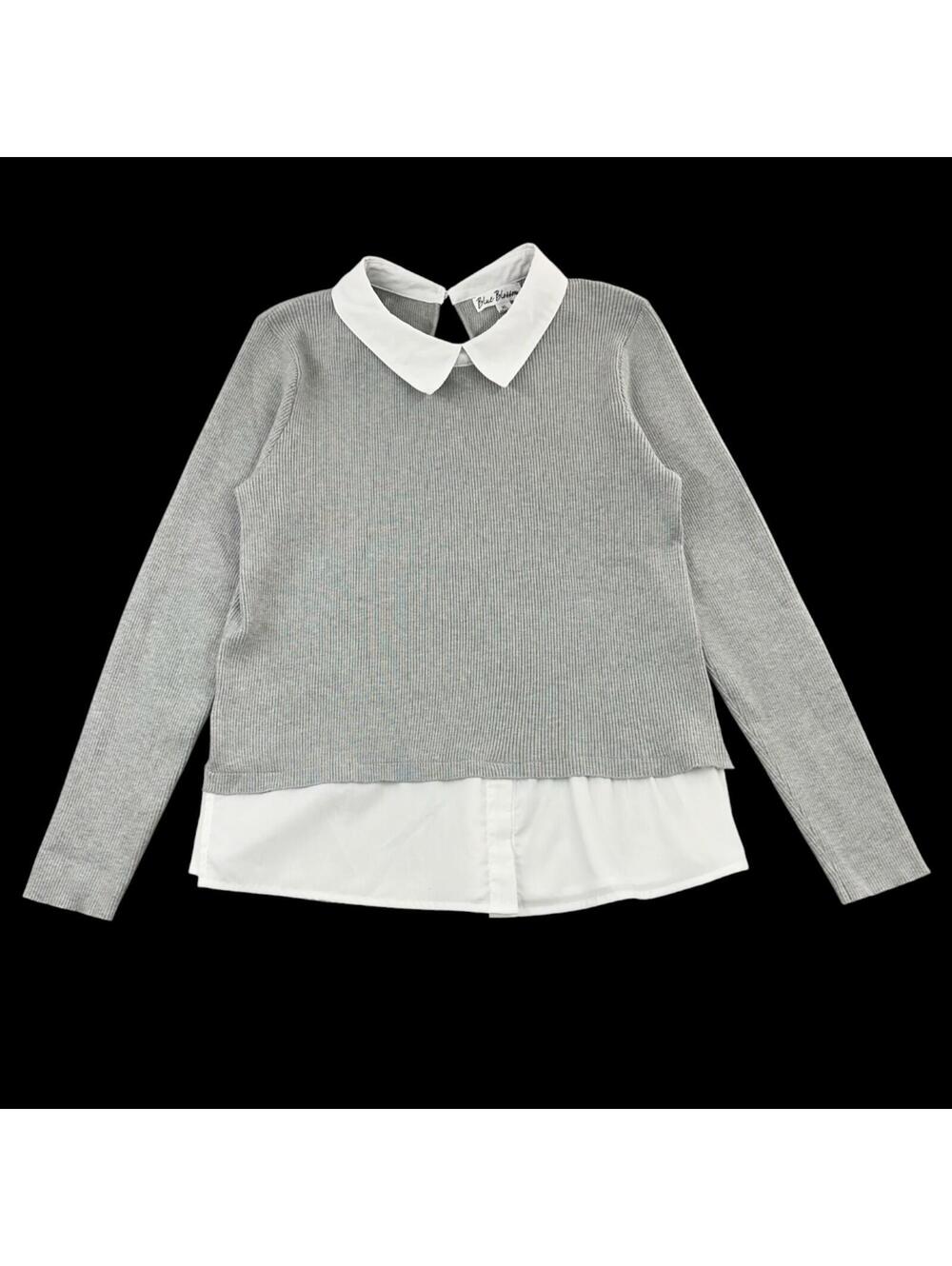 Blue Blossom Heather Gray Layered 2 in 1 Collar Sweater